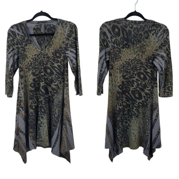 Vintage 90's Animal Print Tunic Sweater Dress S Gray SharkBite Knit Goth Grunge - Picture 1 of 9
